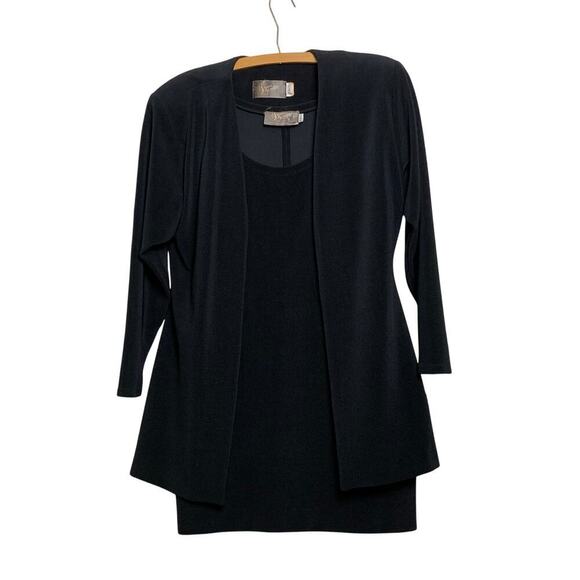 Susan By Night Vintage 90s Black Jersey Knit Jacket and Sheath Dress Set  Size L - Picture 1 of 8